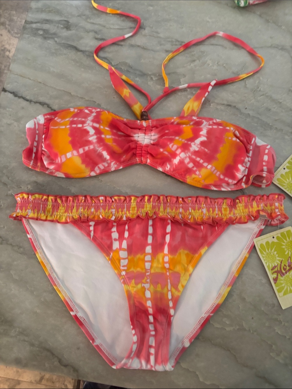Hobie Tie-Dye Pink Orange Yellow Bandeau Bikini